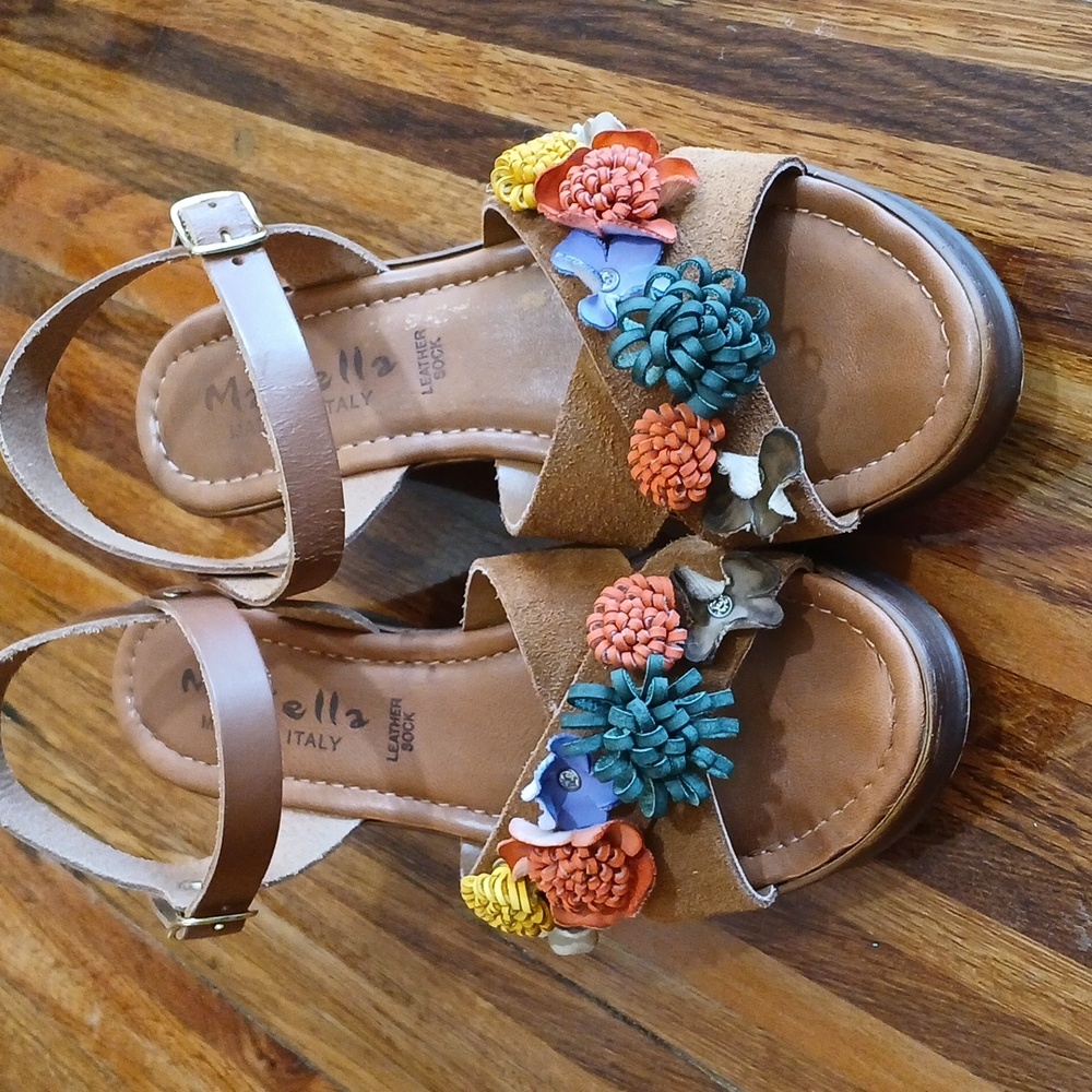 Mariella Suede 3D Multi Floral Wedge Sandal - 8 - Picture 5 of 13